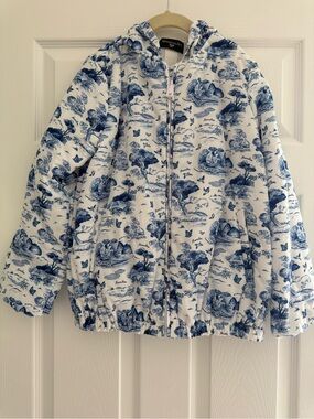 MonnaLisa Hooded Spring Jacket Blue White Toile Print